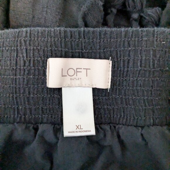 LOFT OUTLET Black Cotton Peasant, Short Pull-On Full Skirt; Tassels; Size XL - Picture 4 of 5
